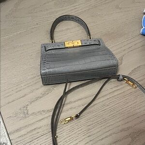 Tory Burch Lee Radziwell Gray Crocodile Embossed Crossbody Bag Mini